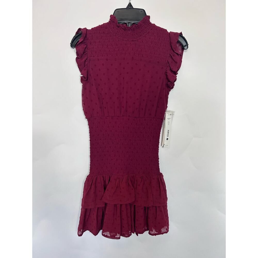 Aqua Girls Swiss Dot Smocked Dress Color: Wine Size M 9/10